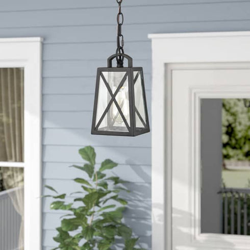 Industrial Exterior Pendant Light Hanging Matte Black Lantern Porch Light